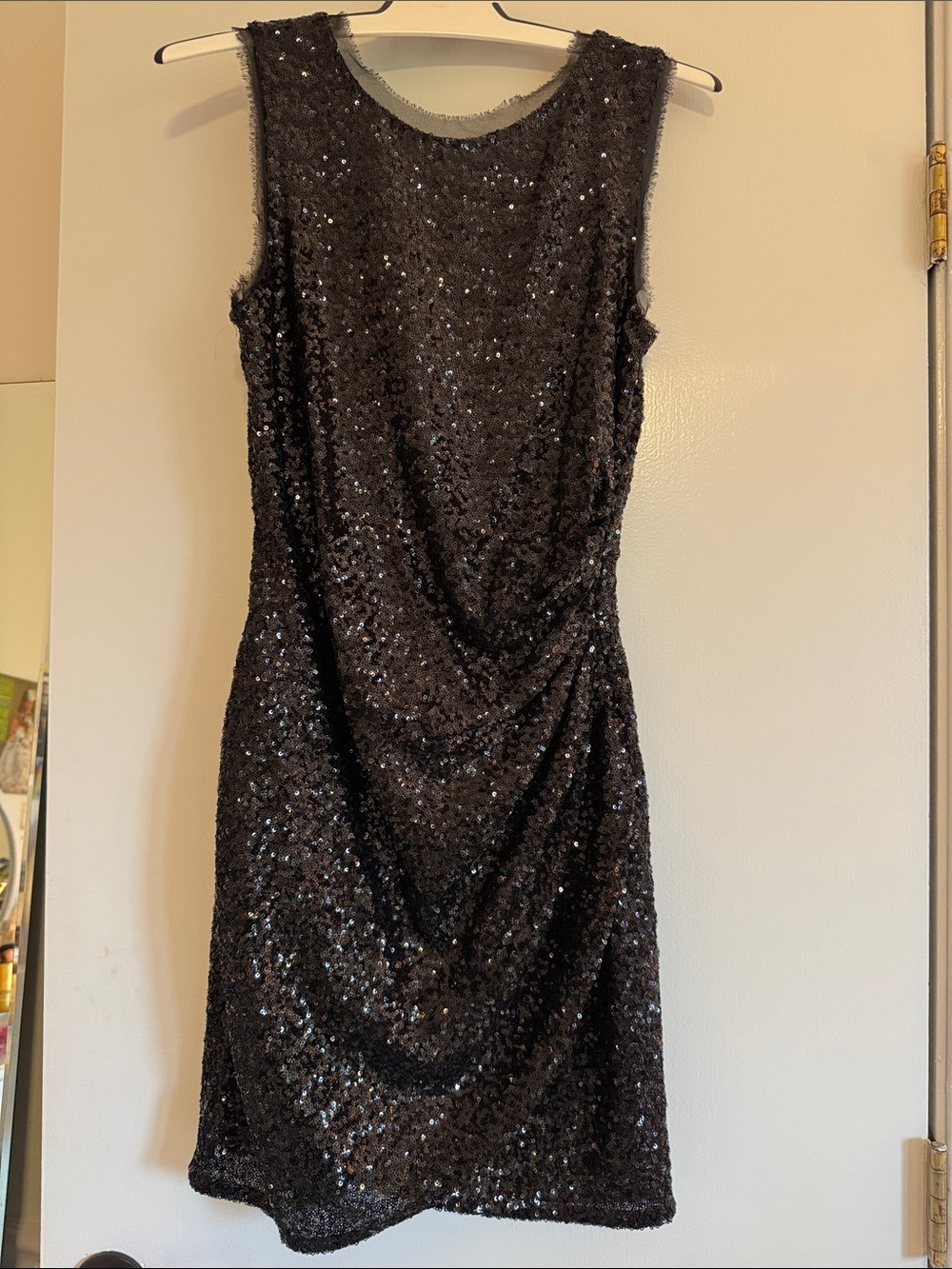 Ali Ro Black Sequin Sleeveless Mini Dress with Draped Waist